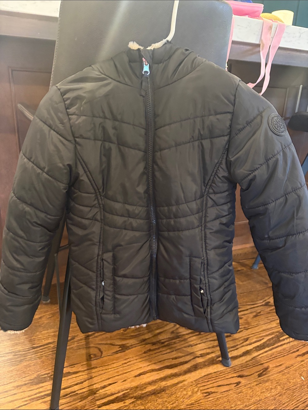 Reversible Madden Girl Quilted Puffer Jacket with Hood and snap Pockets
